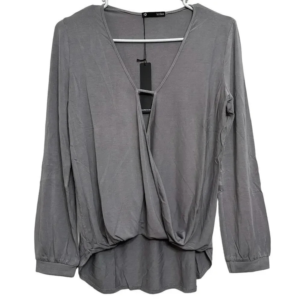 Krisa Revolve Brand NWT’s Surplice long sleeve blouse in concrete. Size XS